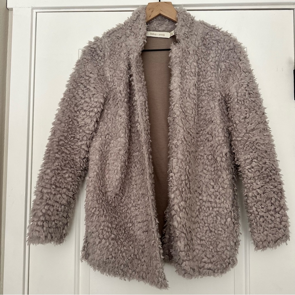 Anthropologie bishop + young Grey Faux Shearling Open-Front Jacket Size XS